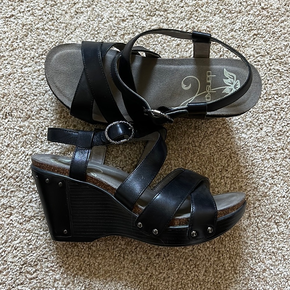 Black Leather Dansko Wedge Shoes